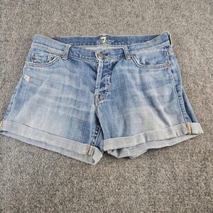 7 For All Mankind Womens Jean Shorts Light Wash Cuffed Button Fly Size 27